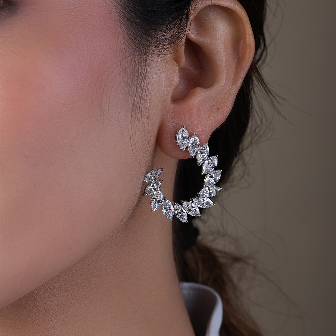 Lab-Grown Marquise Diamond Hoop Earrings