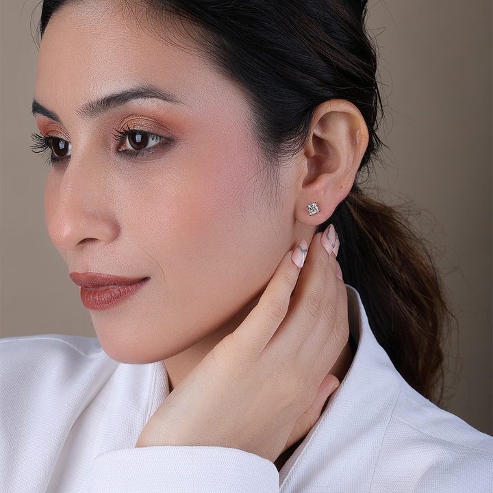 Princess Cut Solitaire Lab Grown Diamond Stud Earrings