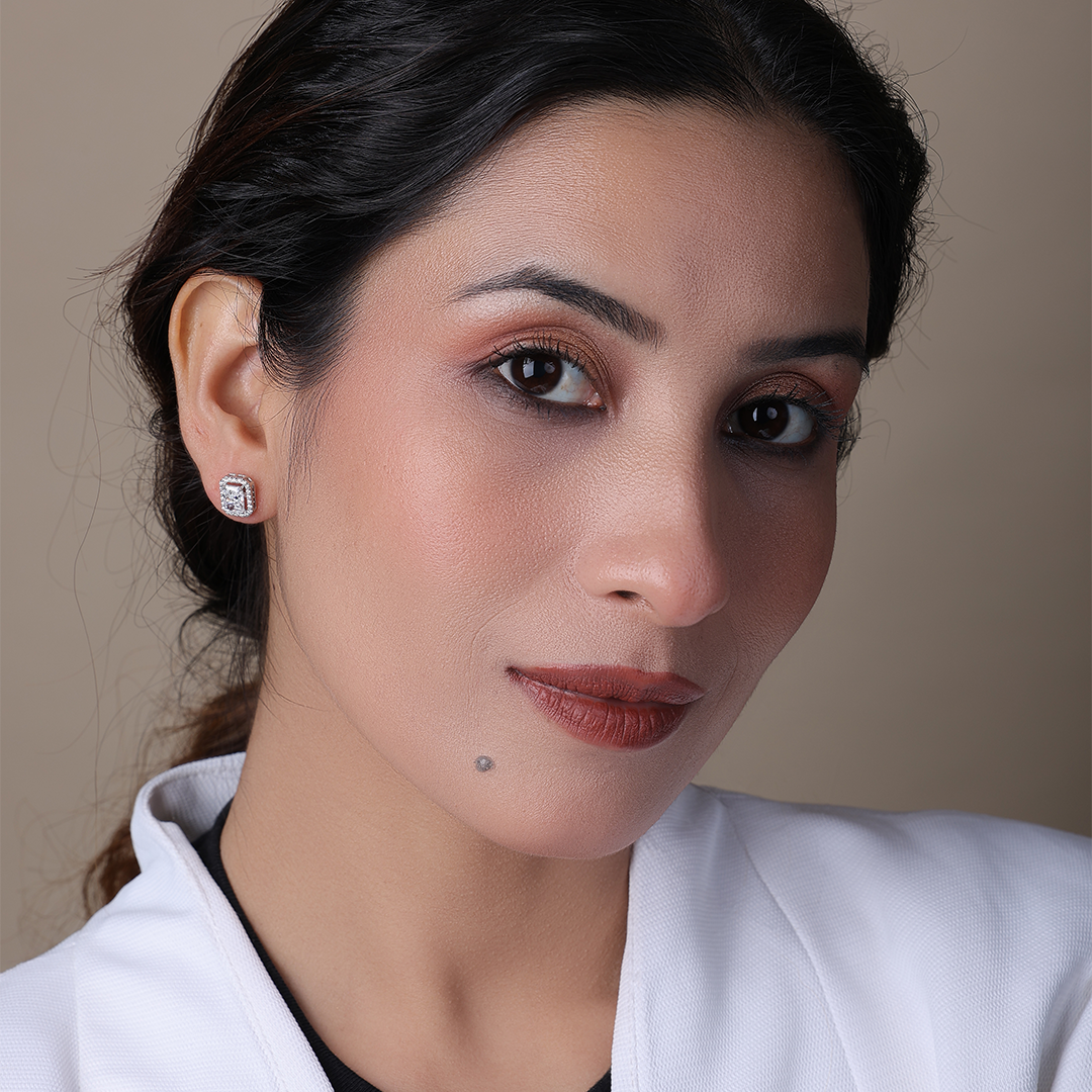 Radiant Cut Halo Lab Grown Diamond Stud Earring