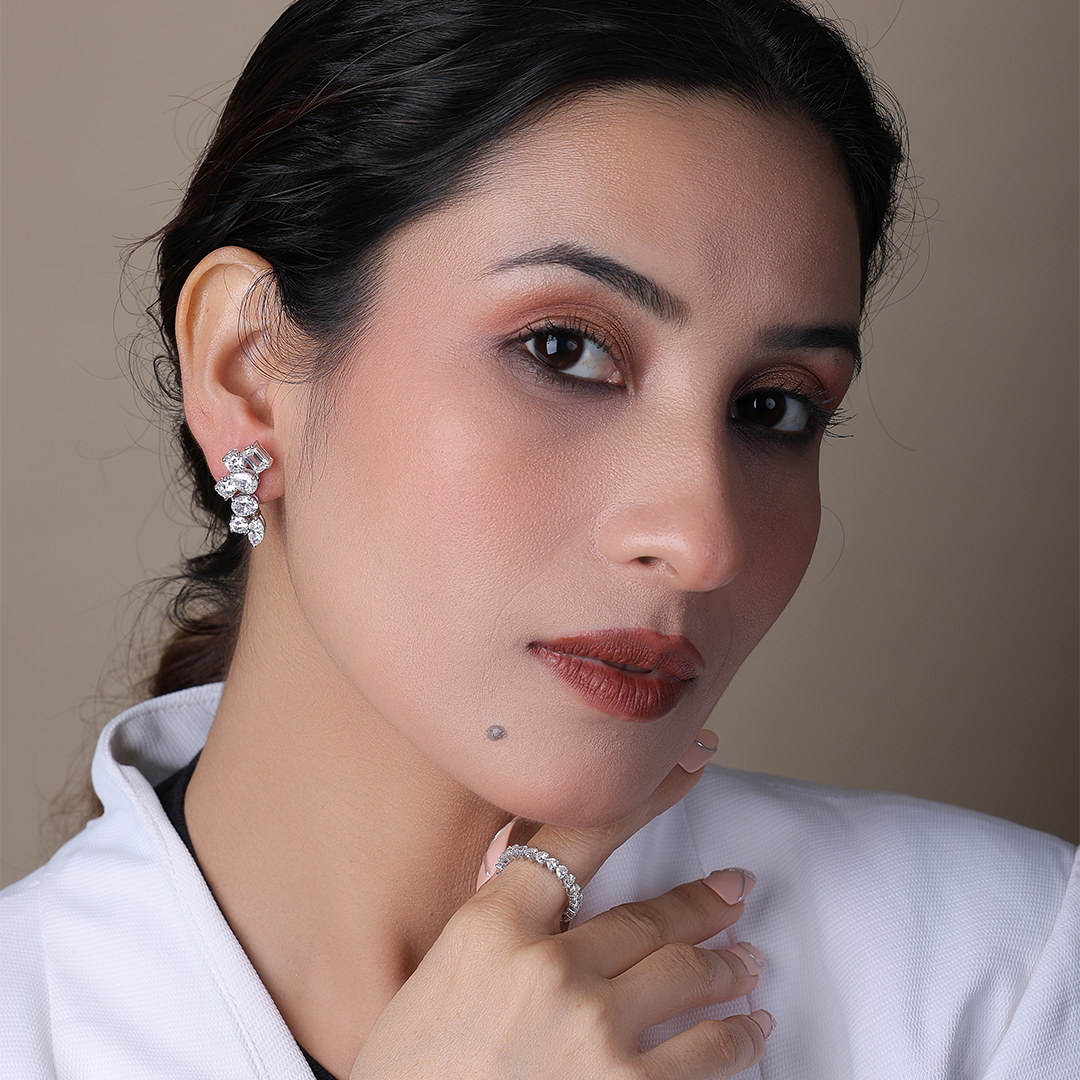 Pear & Marquise Shaped Yellow & White Diamond Flower Stud Earrings