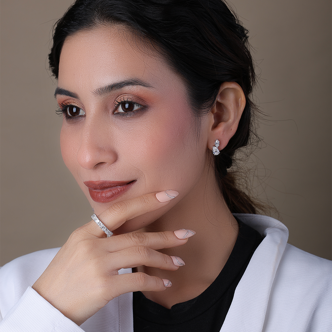 Pear & Marquise Duo Diamond Stud Earrings