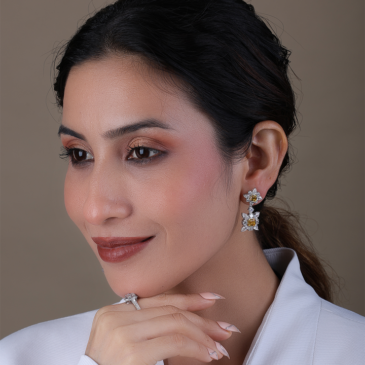 Emerald Cut Citrine Stone Dangler Earrings