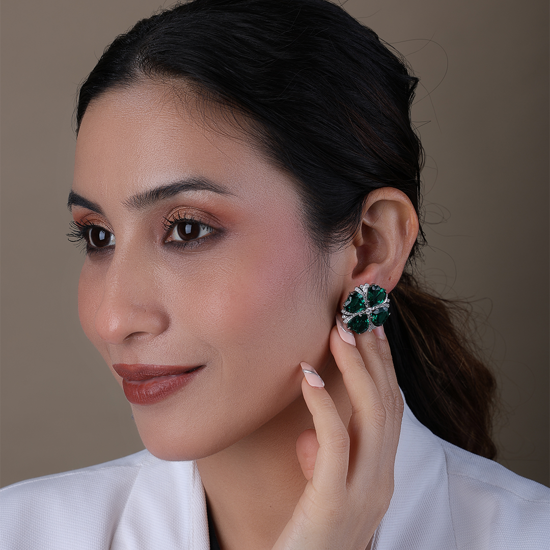 Heart-Shaped Lab-Created Emerald & Clover Earrings