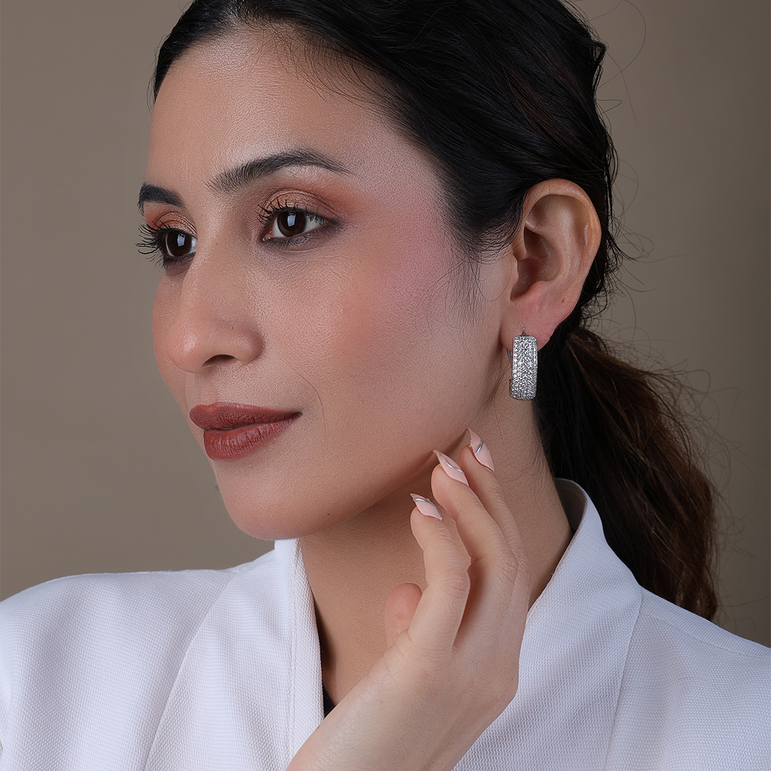 Round Cut Diamond Dome Huggie Hoop Earrings