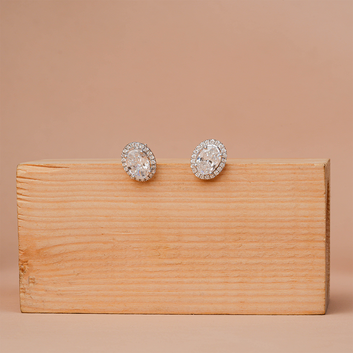 Oval Cut Halo Solitaire Diamond Stud Earrings