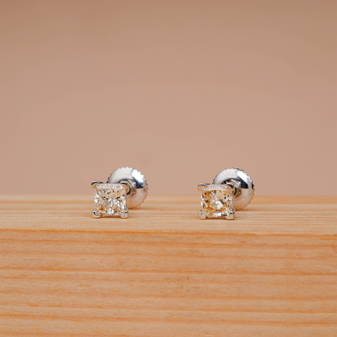 Princess Cut Solitaire Lab Grown Diamond Stud Earrings