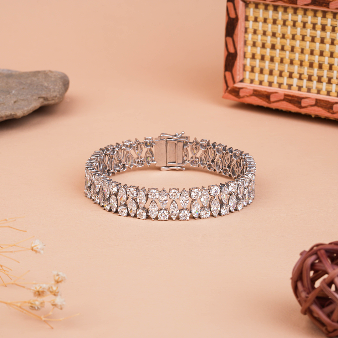 Marquise and Round Cut Lab Diamonds Bridal Wedding Bracelet