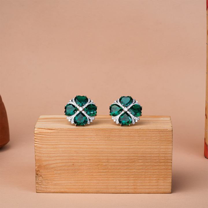Heart-Shaped Lab-Created Emerald & Clover Earrings