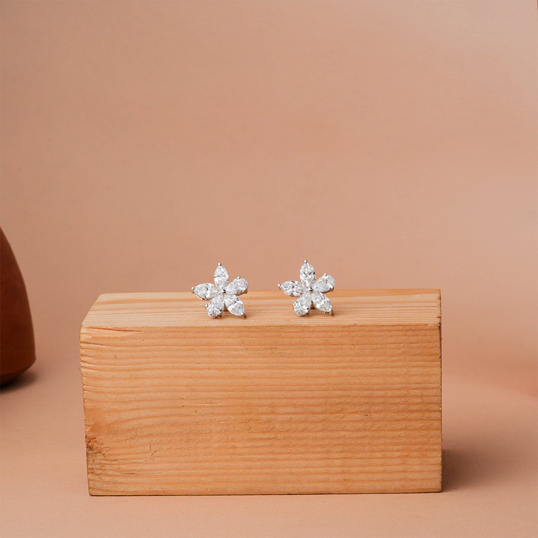 Pear & Marquise Shaped Lab Diamond Flower Stud Earrings