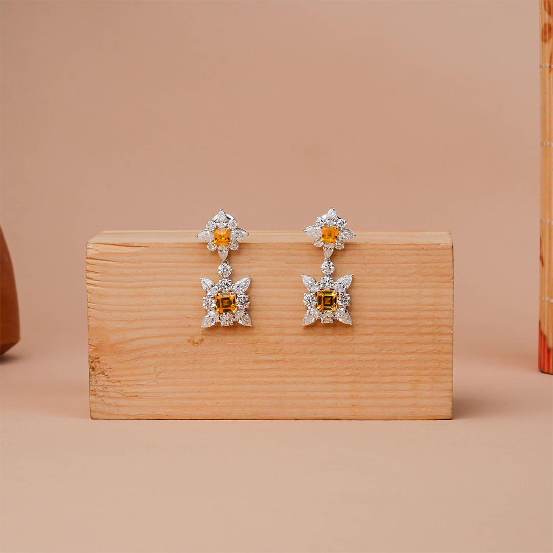 Emerald Cut Citrine Stone Dangler Earrings