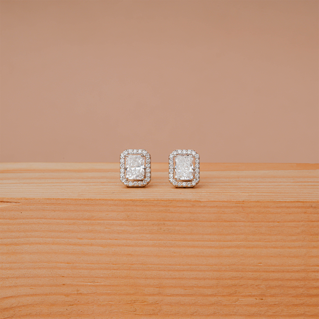 Radiant Cut Halo Lab Grown Diamond Stud Earring