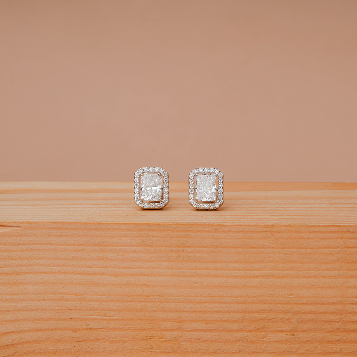 Radiant Cut Halo Lab Grown Diamond Stud Earring