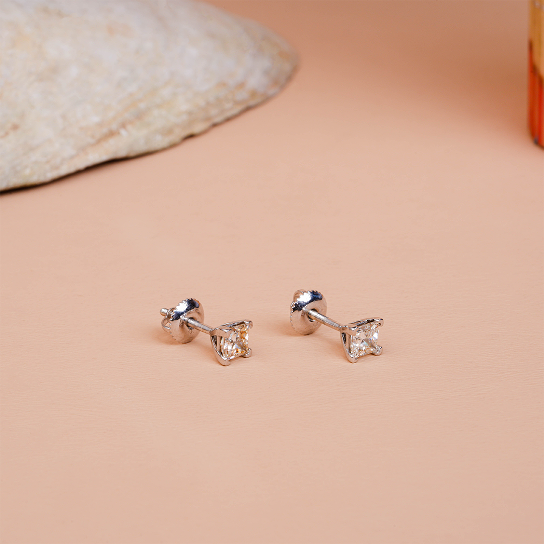Princess Cut Solitaire Lab Grown Diamond Stud Earrings