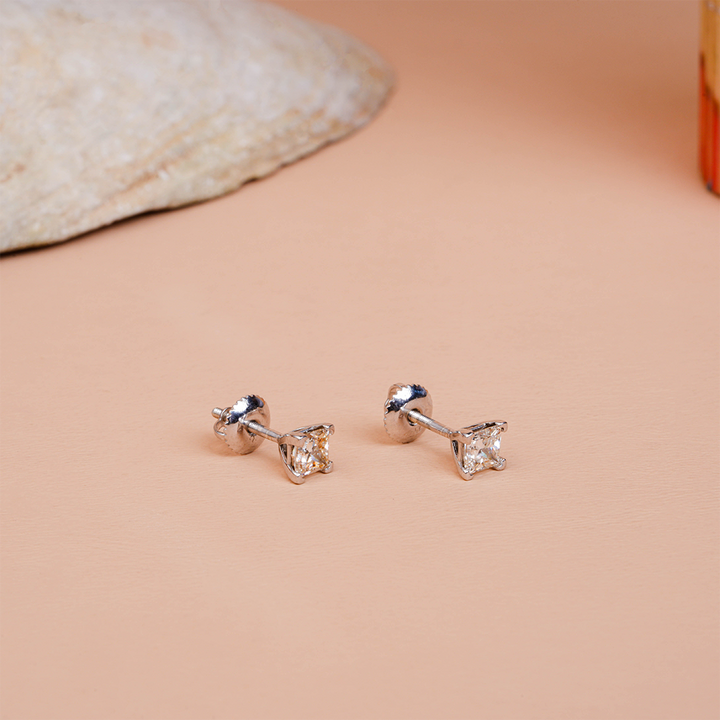 Princess Cut Solitaire Lab Grown Diamond Stud Earrings