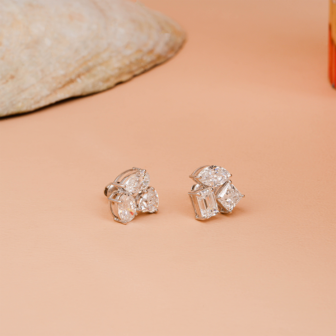 Six-Cut Diamond Cluster Earring Studs