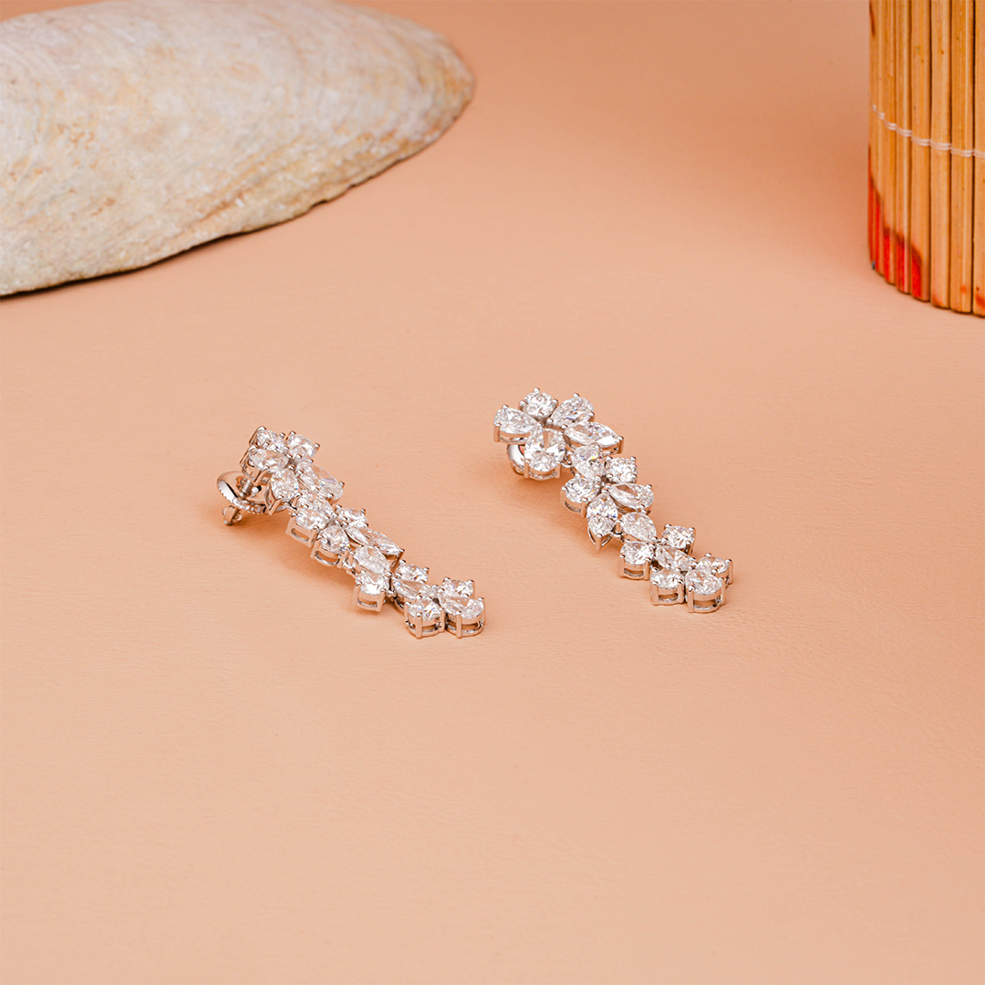 Long Dangler Multi-Shape Lab-Grown Drop Earrings