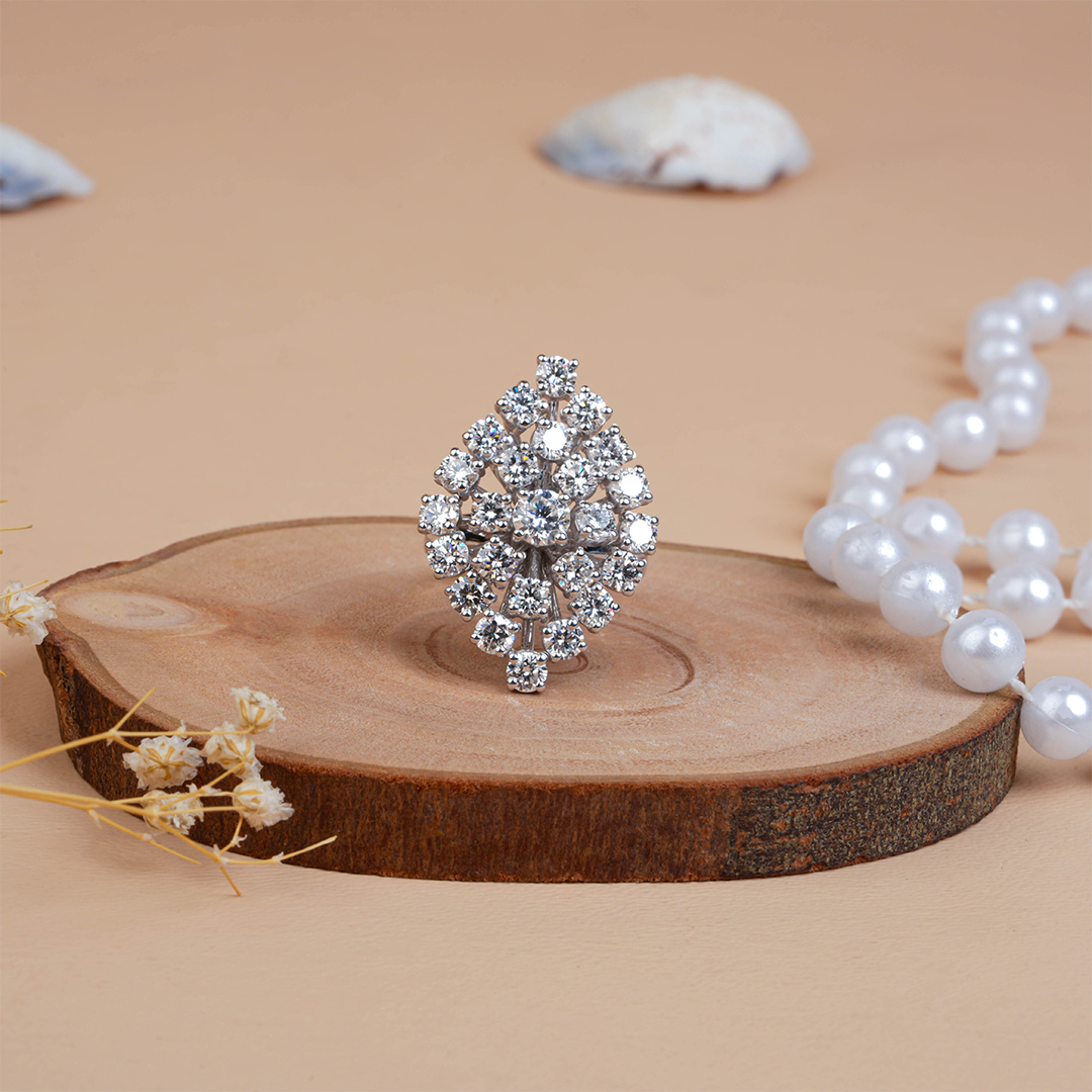 Stunning Round Diamond Cluster Cocktail Ring
