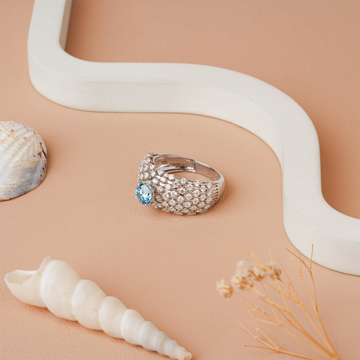 Swiss Blue Round Cut Lab Diamond Cocktail Ring