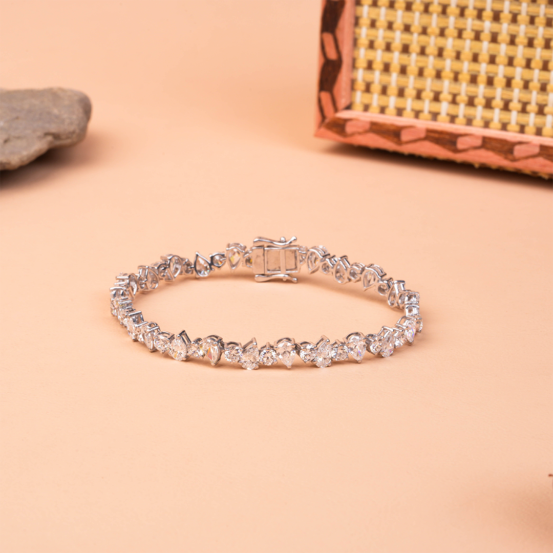 Pear & Round Cut Lab Grown Diamond Tennis Bracelet
