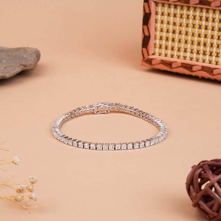Princess Cut Prong Set Lab Diamond Tennis Bracelet