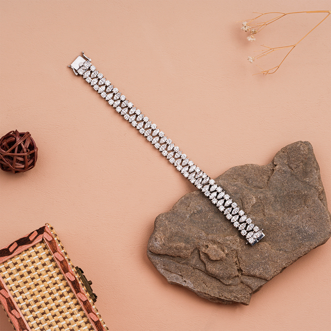 Marquise and Round Cut Lab Diamonds Bridal Wedding Bracelet