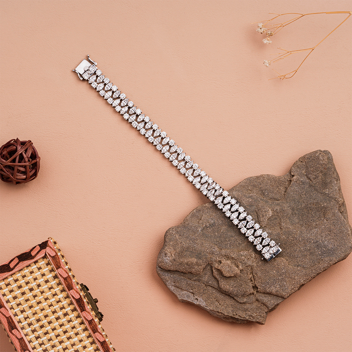 Marquise and Round Cut Lab Diamonds Bridal Wedding Bracelet