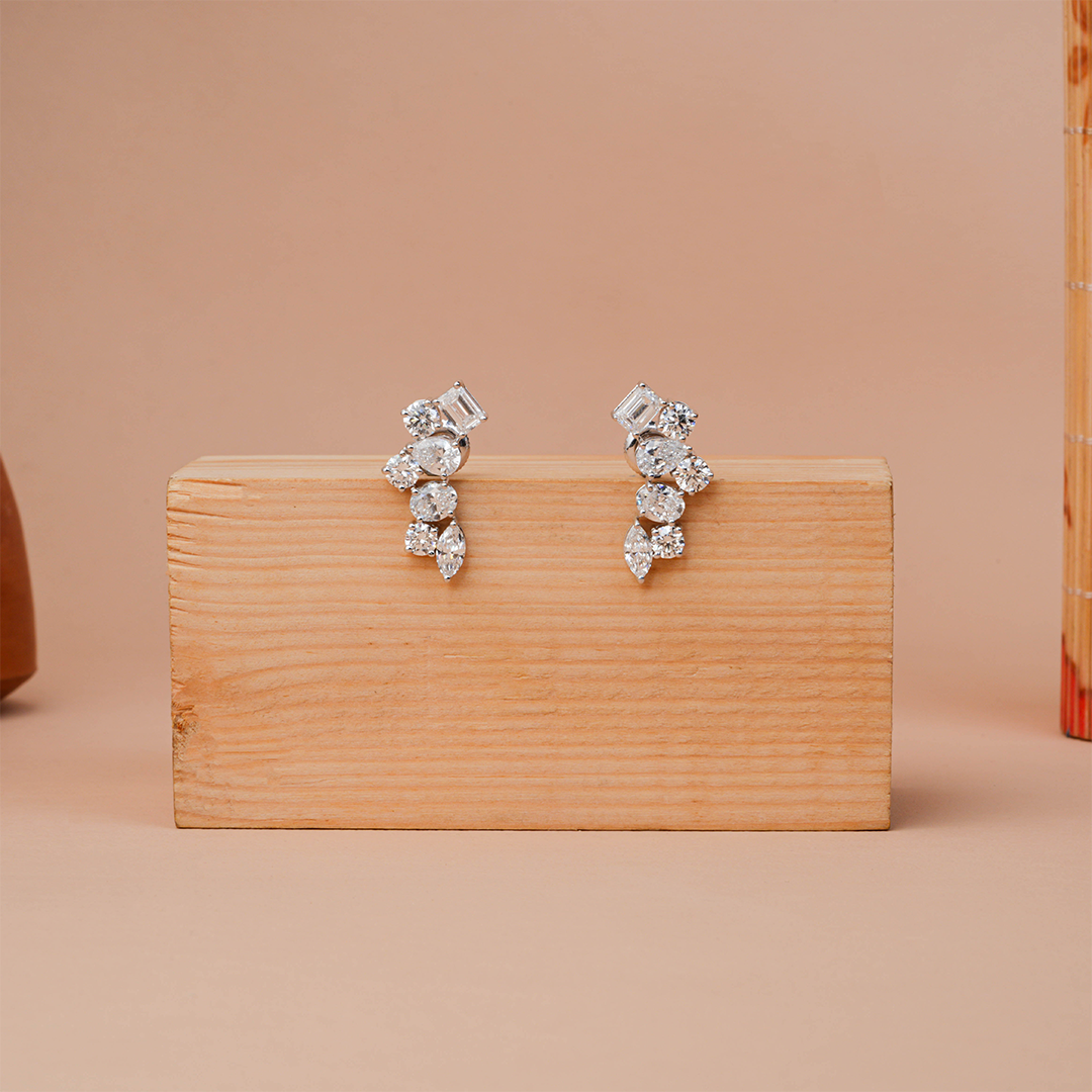 Pear & Marquise Shaped Yellow & White Diamond Flower Stud Earrings