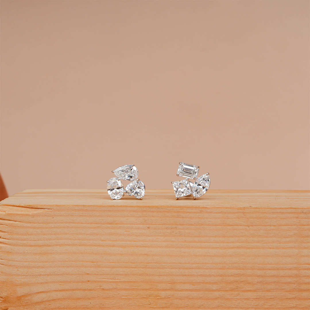 Six-Cut Diamond Cluster Earring Studs