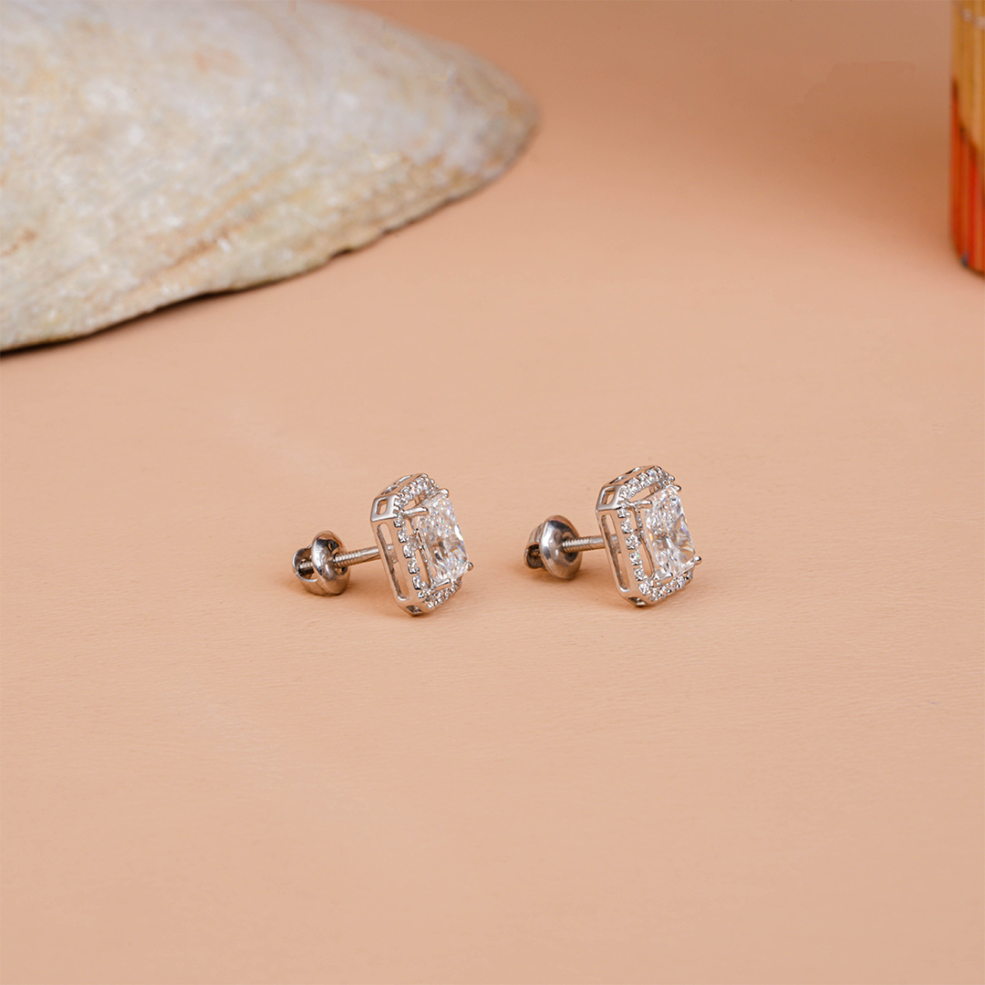 Radiant Cut Halo Lab Grown Diamond Stud Earring