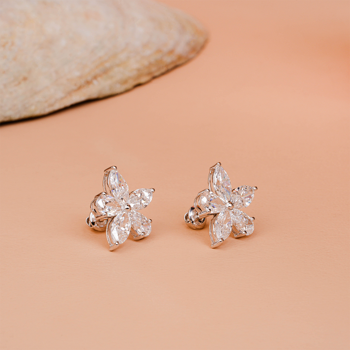 Pear & Marquise Shaped Lab Diamond Flower Stud Earrings