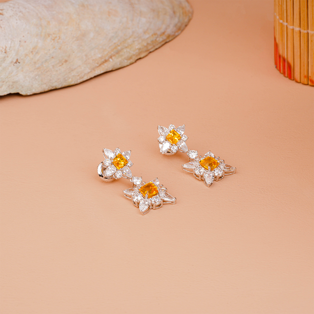 Emerald Cut Citrine Stone Dangler Earrings