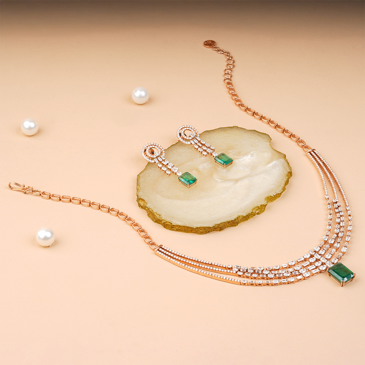 Royal Emerald with Multishape Layered Diamond Necklace